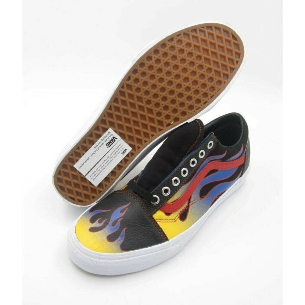 New Vans Old‎ Skool Front Toe Blue/Yellow Flame Classic Skate Shoe Sz 9.5US(Z57)